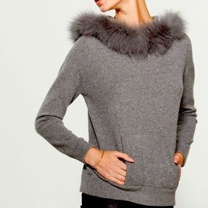 Cashmere & fox “hoodie” with Removable fur trim